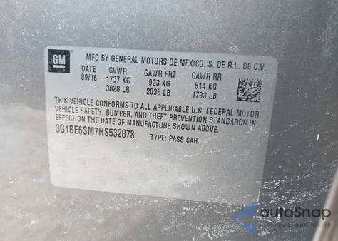 2017 Chevrolet Cruze Lt Auto из США, поврежденный, VIN 3G1BE6SM7HS532873